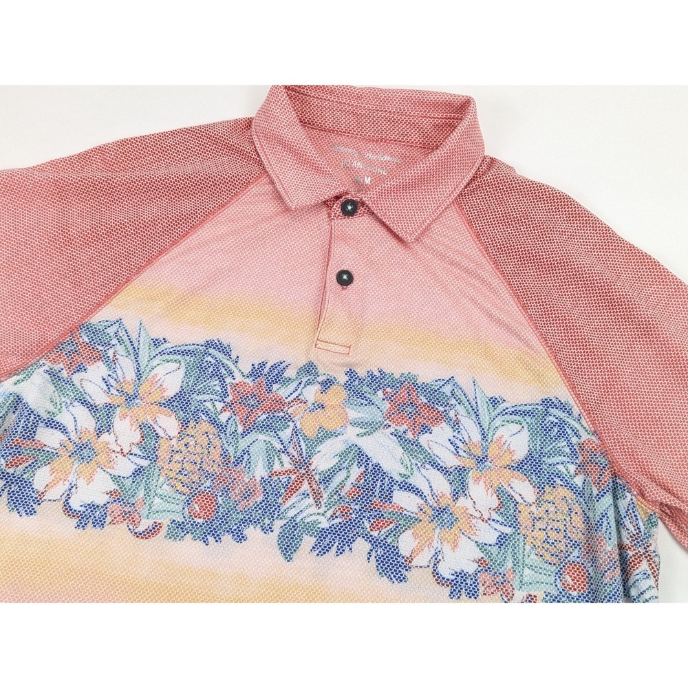 Tommy‎ Bahama IslandZone Mens Polo Shirt M Coral Tropical Floral Mesh Golf Short